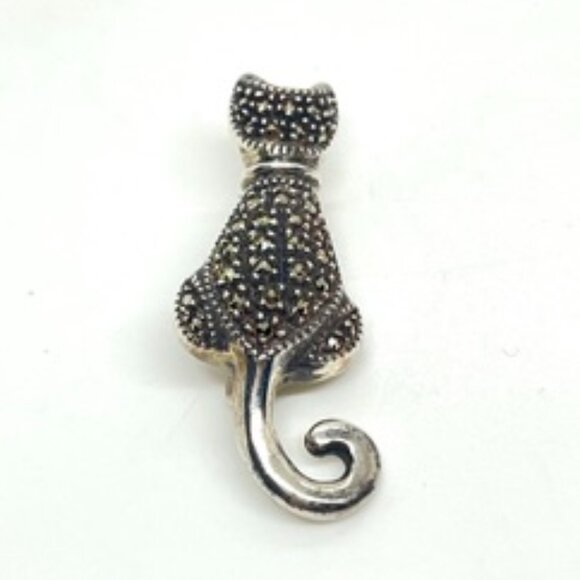 JUDITH JACK STERLING SILVER MARCASITE CAT BROOCH PIN VINTAGE SIGNED 925 - Picture 4 of 13